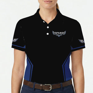 Eagle and Drone Black Royal Blue Custom Polo Shirt