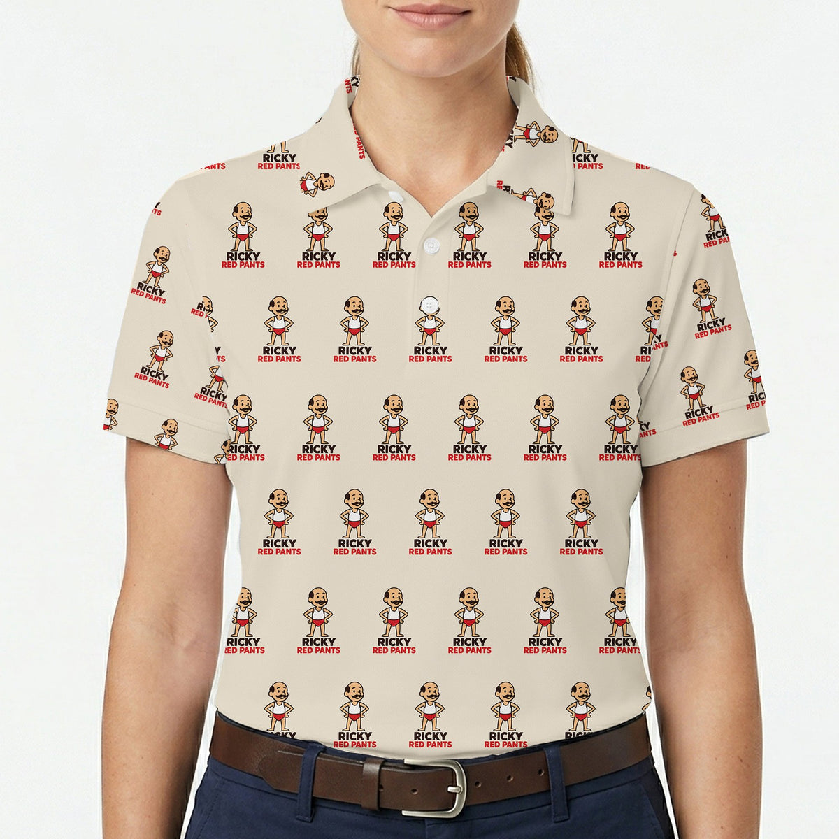 Mustached Mascot Cream Custom Polo Shirt