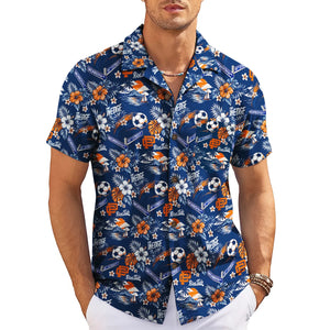Soccer Ball and Hibiscus Navy Blue Custom Hawaiian Shirt