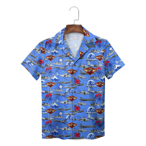 Aircraft and Hibiscus Navy Blue Custom Hawaiian Shirt