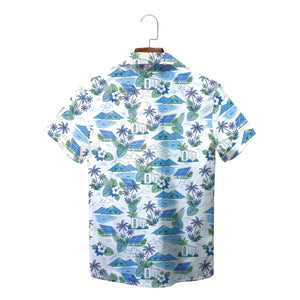 White camp shirt showing solar panels palms mountains beaches variant 2