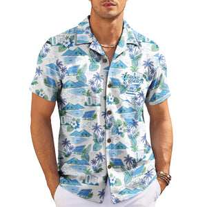 White camp shirt showing solar panels palms mountains beaches variant 3