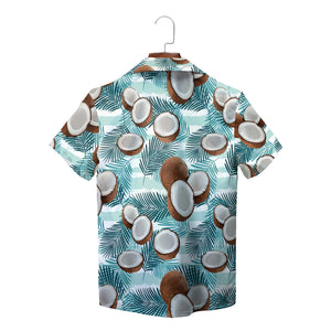 Aloha shirt showing split coconuts on teal palm fronds variant 3