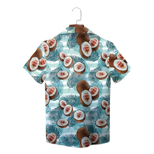 Aloha shirt showing split coconuts on teal palm fronds variant 4