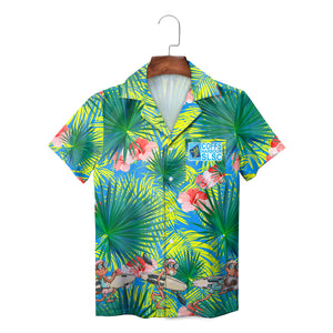 Blue green palm frond hibiscus Coffs Harbour SLSC shirt variant 2