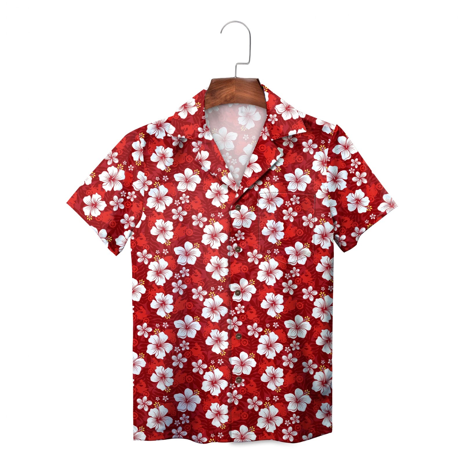 Ruby toned hanging shirt printed with ivory island blooms
