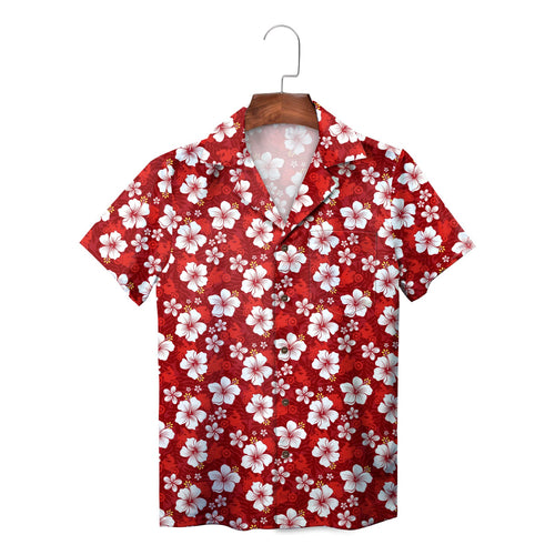 Crimson Red White Hibiscus Blossom Custom Team Hawaiian Shirt