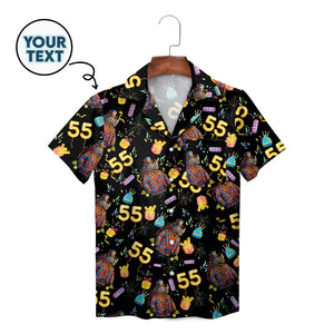 Black Hawaiian shirt with party rhino birthday cake gifts pattern