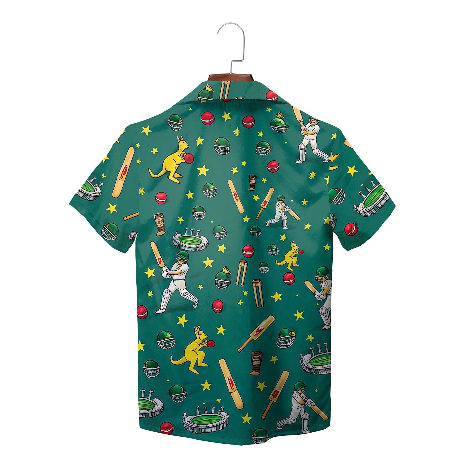 Green Ashes cricket Hawaiian shirt kangaroo batsman stars variant 2
