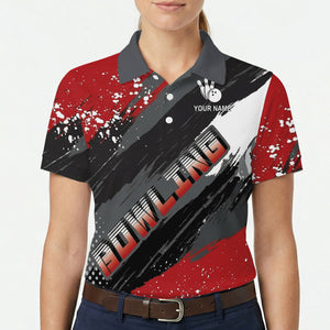 Red gray brushstroke bowling polo shirt with name customization variant 5