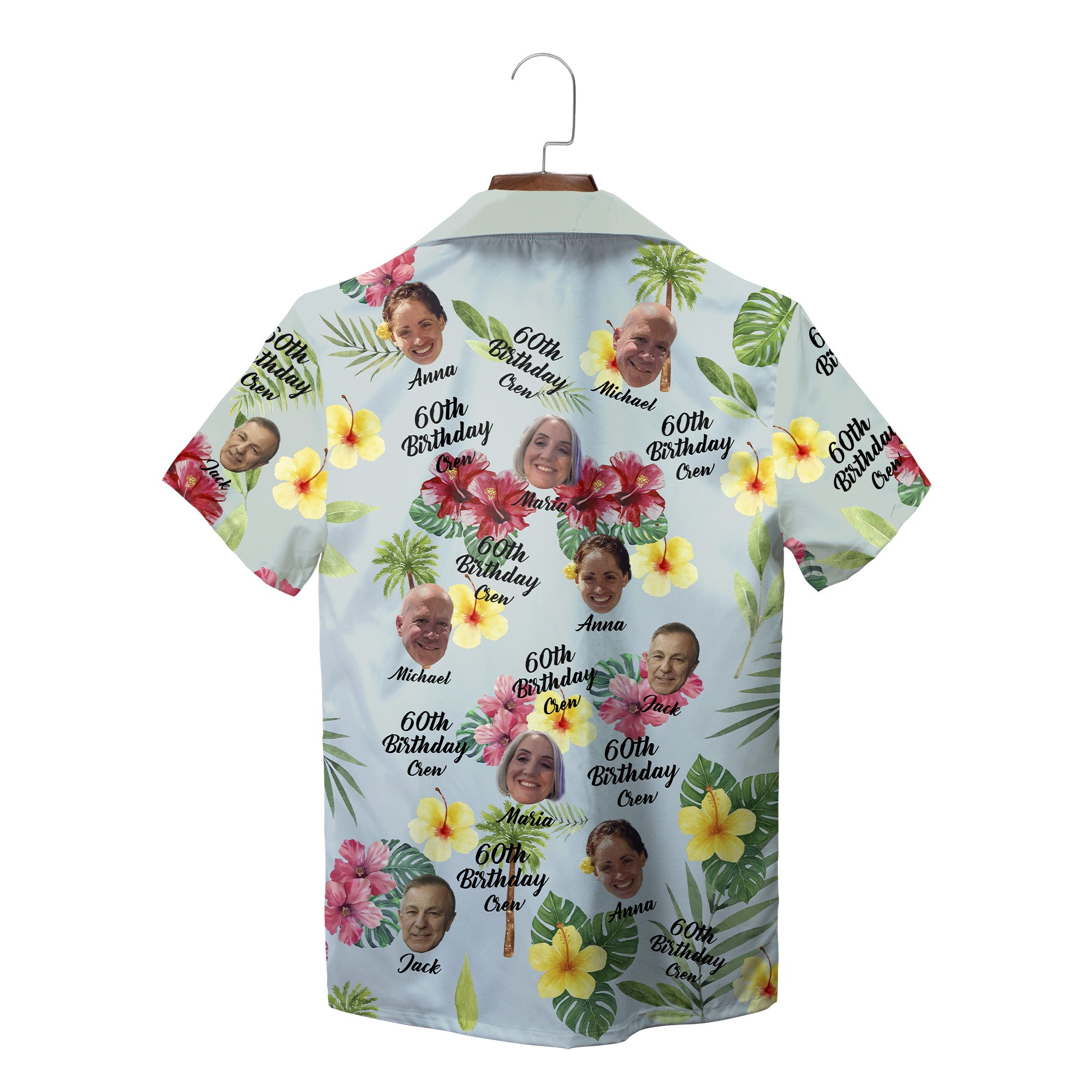 Light blue Hawaiian shirt with custom faces hibiscus flowers variant 2