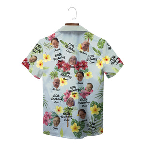 Light blue Hawaiian shirt with custom faces hibiscus flowers variant 2