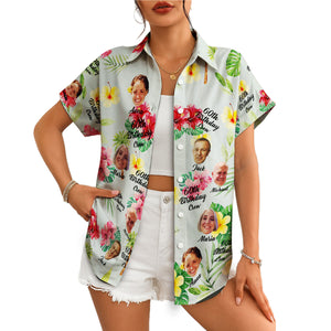 Light blue Hawaiian shirt with custom faces hibiscus flowers variant 4