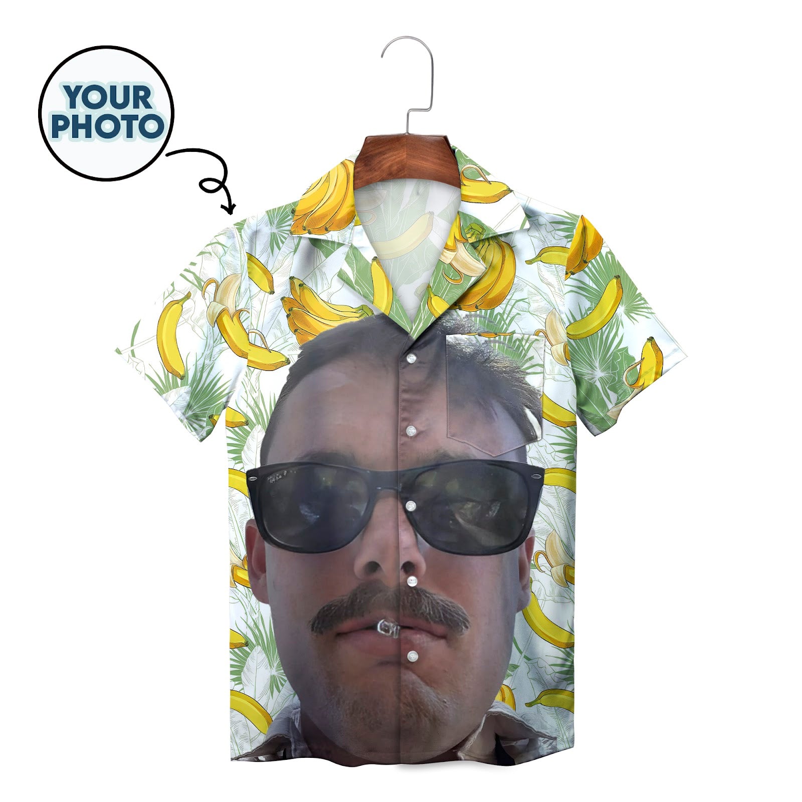 White Hawaiian shirt banana pattern custom face photo print
