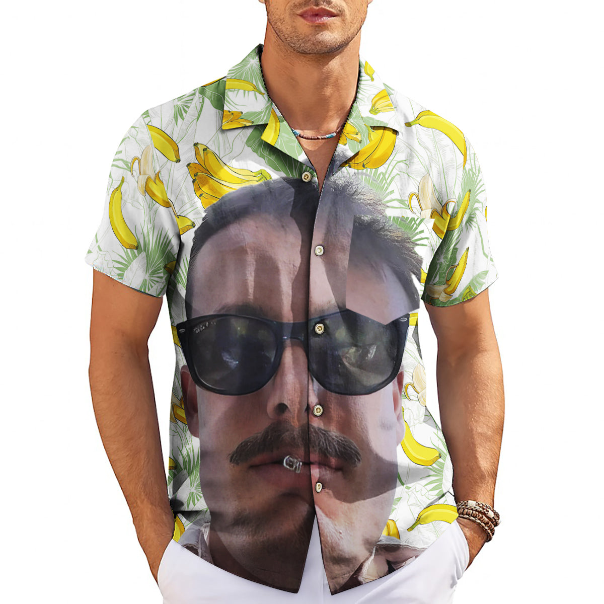 White Hawaiian shirt banana pattern custom face photo print variant 3