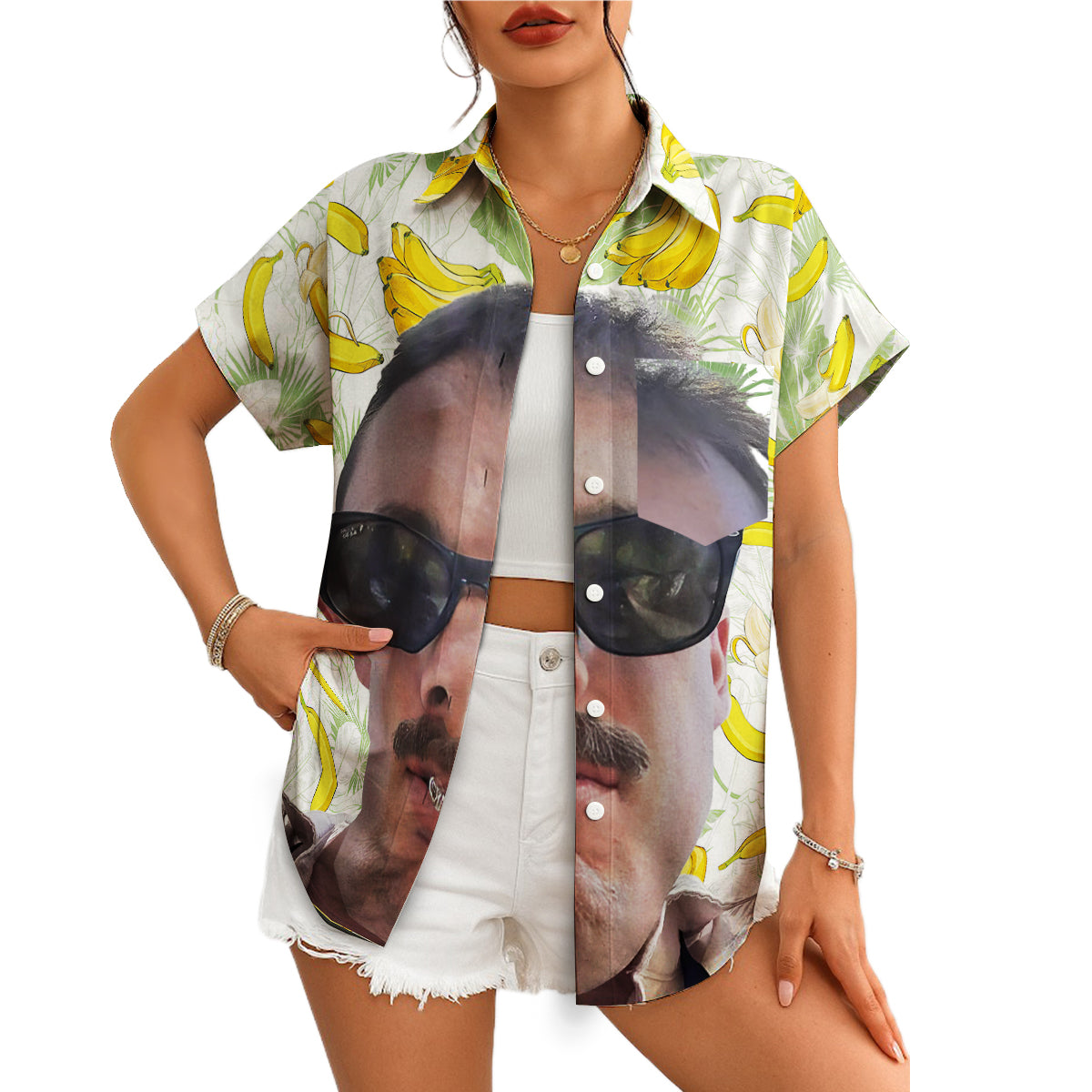 White Hawaiian shirt banana pattern custom face photo print variant 4