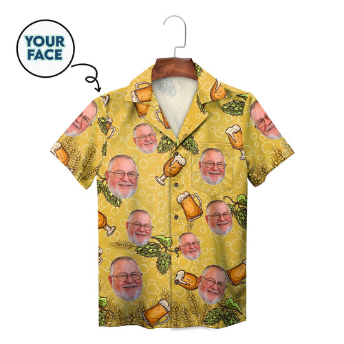 Custom Face Beer Mug Hops Wheat Golden Hawaiian Shirt