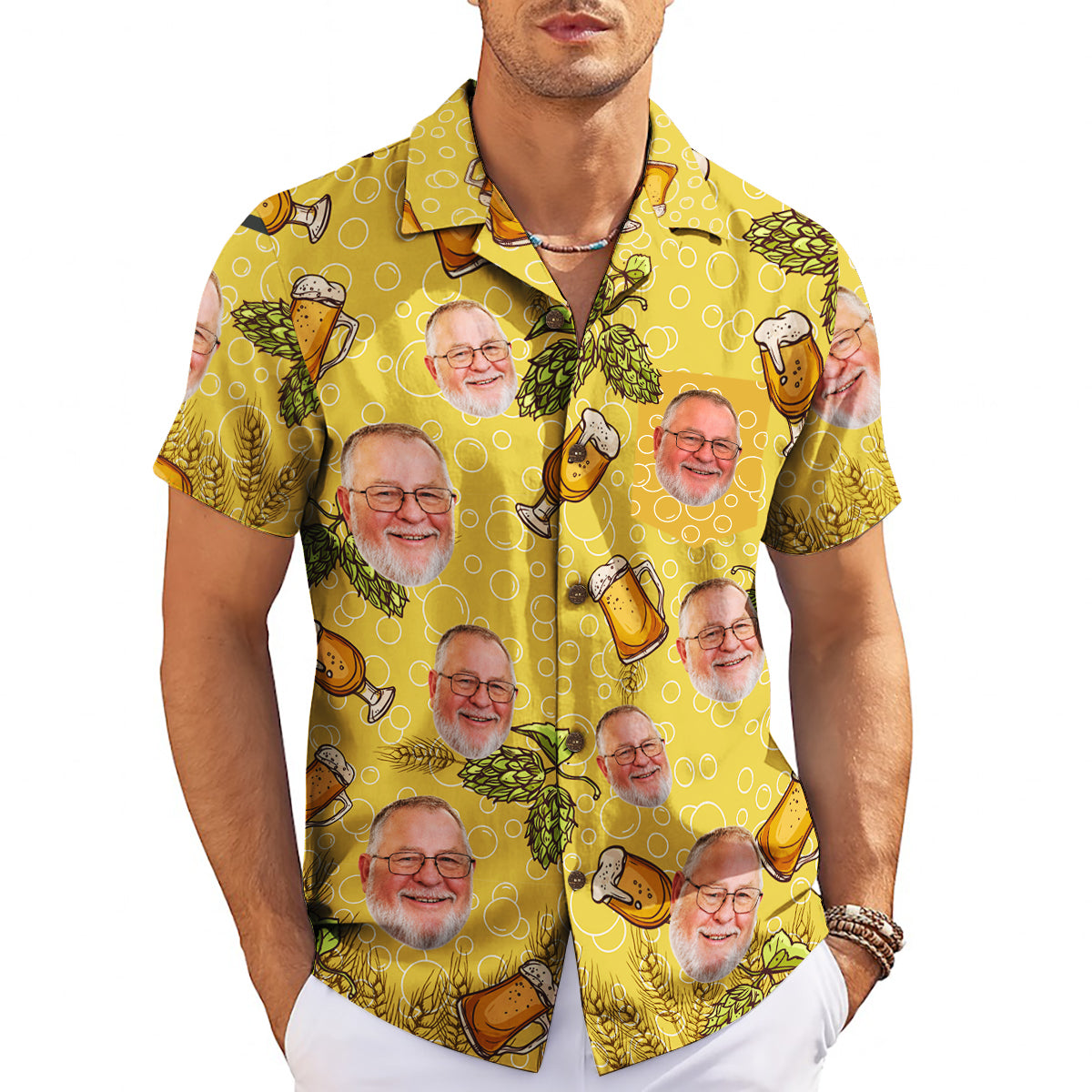 Yellow brewing themed shirt showing custom man's face variant 3