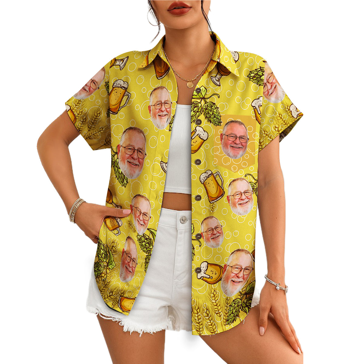 Yellow brewing themed shirt showing custom man's face variant 4