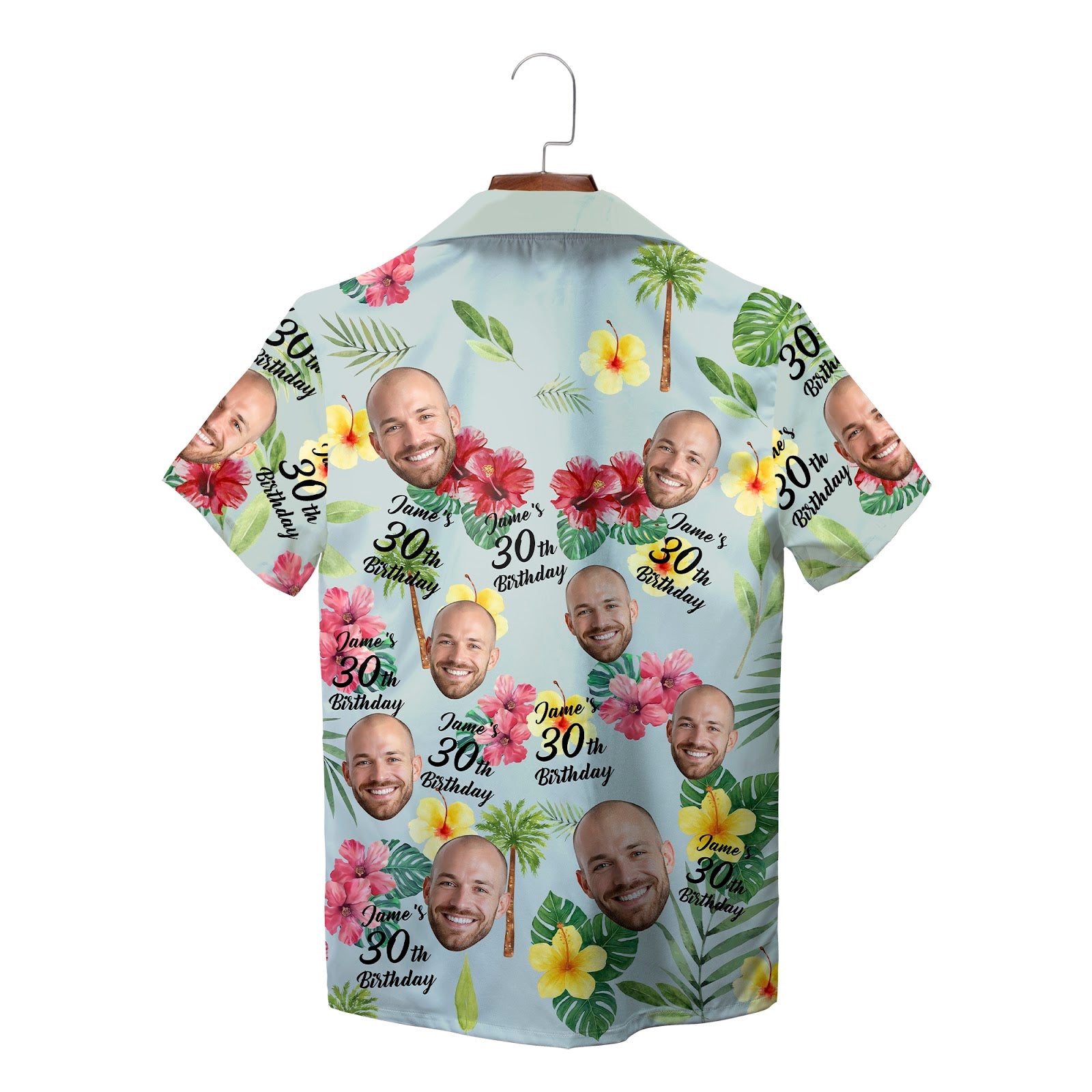 Custom photo birthday Hawaiian shirt with hibiscus palms variant 3