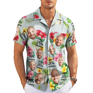 Custom photo birthday Hawaiian shirt with hibiscus palms variant 4