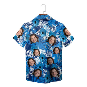 Blue tropical hibiscus Hawaiian shirt with custom face print variant 5