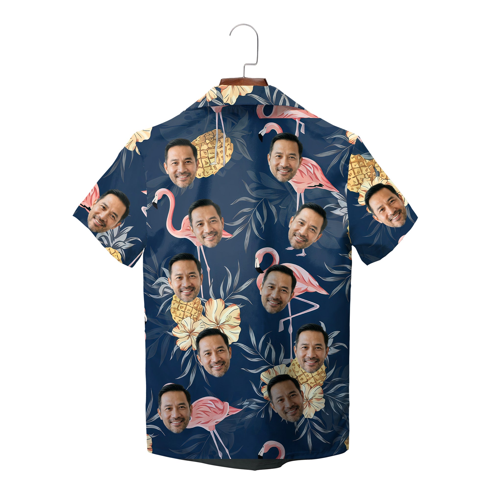 Navy Hawaiian shirt with custom face flamingos pineapples variant 2