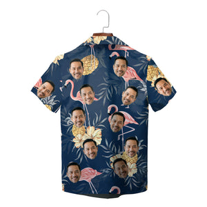 Navy Hawaiian shirt with custom face flamingos pineapples variant 2