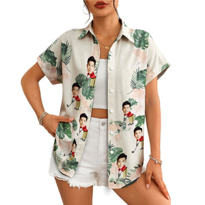 Custom face golfer cartoon monstera hibiscus Hawaiian shirt variant 4