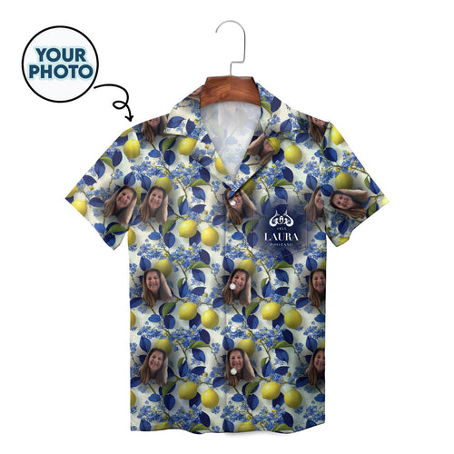 Custom Face Lemon Blossom Blue Leaf Hawaiian Shirt