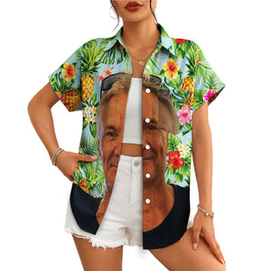 Blue tropical Hawaiian shirt with face photo pineapple floral variant 4