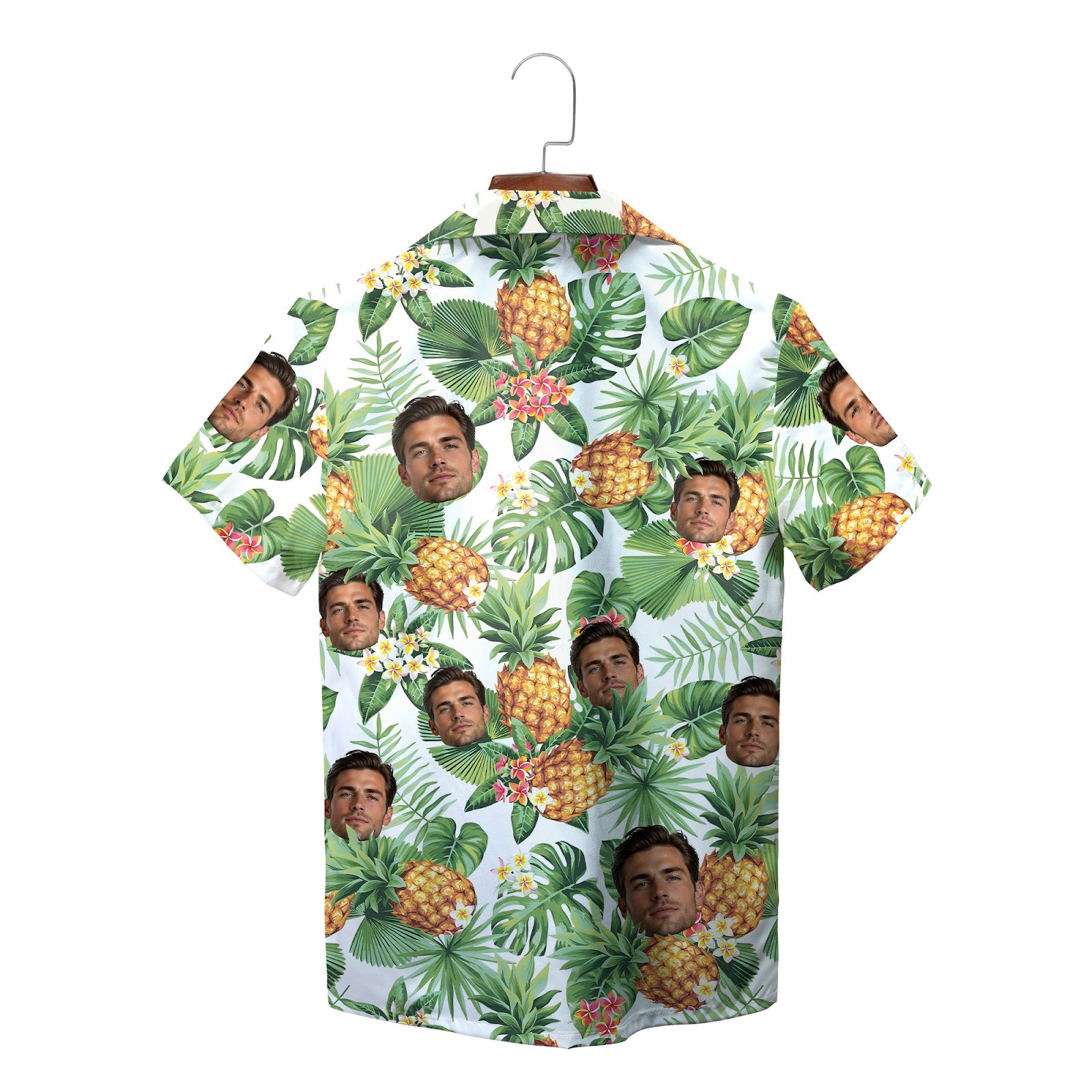 Custom face photo pineapple palm leaf Hawaiian shirt on hanger variant 3