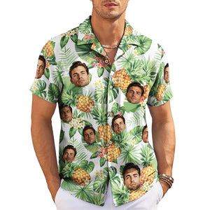 Custom face photo pineapple palm leaf Hawaiian shirt on hanger variant 4