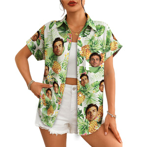 Custom face photo pineapple palm leaf Hawaiian shirt on hanger variant 5