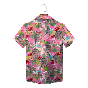Pink tropical face photo repeat pattern button up shirt variant 2