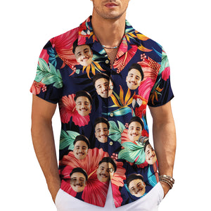 Navy tropical Hawaiian shirt with custom faces and macaw variant 3