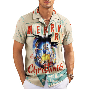 Cream retro Christmas Hawaiian shirt with custom face cutouts variant 3