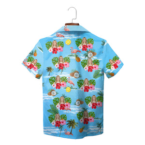 Blue Hawaiian shirt with custom face hibiscus pineapple print variant 2