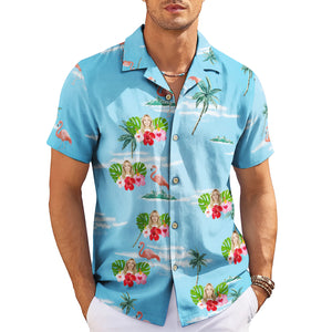 Blue Hawaiian shirt with custom face hibiscus pineapple print variant 3