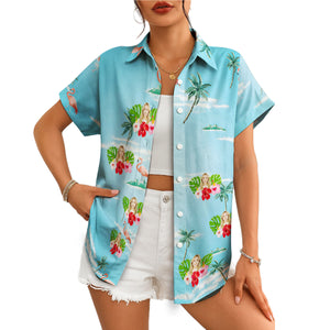 Blue Hawaiian shirt with custom face hibiscus pineapple print variant 4