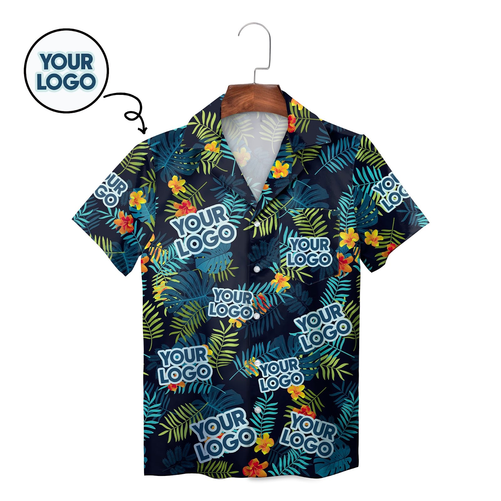 Navy tropical Hawaiian shirt with custom face photo print variant 2