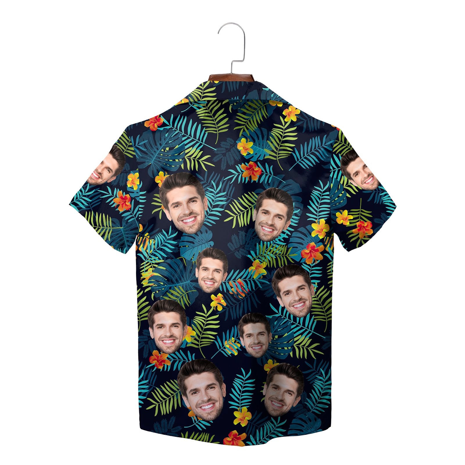 Navy tropical Hawaiian shirt with custom face photo print variant 3
