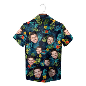 Navy tropical Hawaiian shirt with custom face photo print variant 3