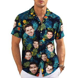 Navy tropical Hawaiian shirt with custom face photo print variant 4