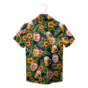 Navy aloha shirt showing custom faces beer mugs orange blooms variant 2