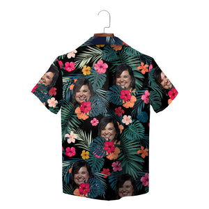 Dark floral Hawaiian shirt with custom face photo print variant 2