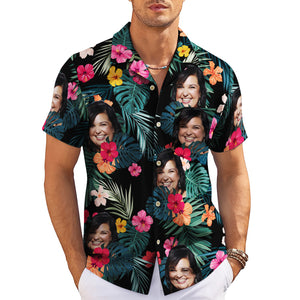 Dark floral Hawaiian shirt with custom face photo print variant 3