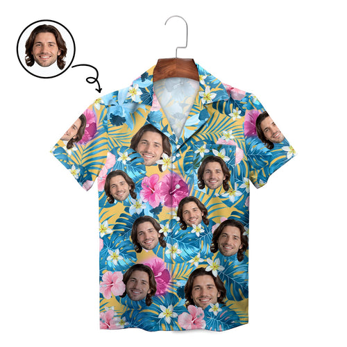 Custom Face Tropical Hibiscus Plumeria Hawaiian Shirt