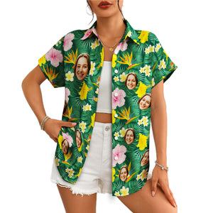 Green floral Hawaiian shirt with custom face photos on hanger variant 4