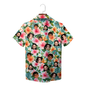 Pastel floral aloha shirt printed with photo cutout faces variant 2